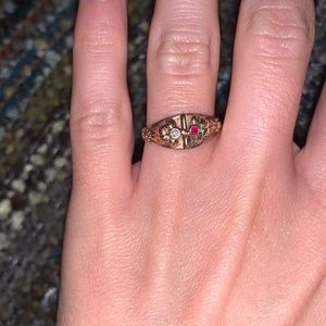 Vintage Black Hills 10k Yellow & Rose Gold Infinity Leaf with Ruby/Diamond Ring